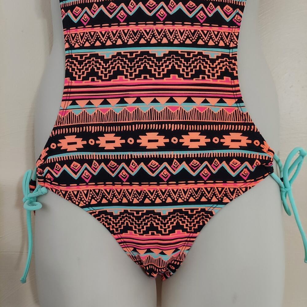 OP Women's Junior Size Aztec Print Halter Style Monokini Swimsuit - Picture 5 of 9